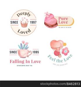 Logo design with loving you concept for branding and business watercolor vector illustration 