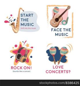 Logo design with music festival concept design for branding and marketing watercolor vector illustration 