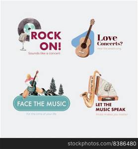 Logo design with music festival concept design for branding and marketing watercolor vector illustration 