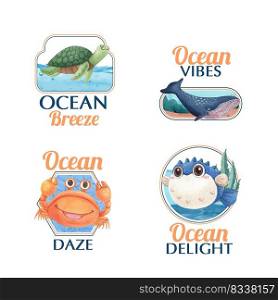 Logo design with ocean delighted concept,watercolor style 