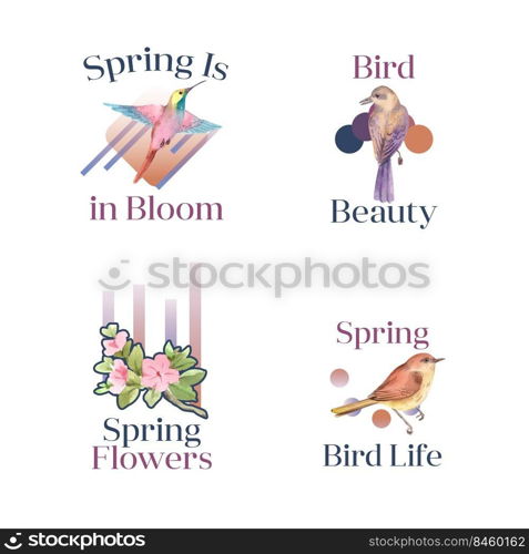 Logo design with spring and bird concept for branding and marketing watercolor illustration 