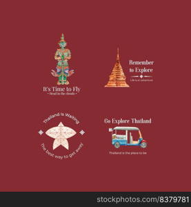 Logo design with Thailand travel concept for branding and marketing watercolor vector illustration 