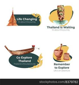 Logo design with Thailand travel concept for branding and marketing watercolor vector illustration
