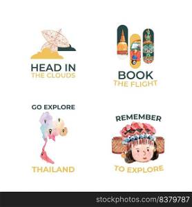 Logo design with Thailand travel concept for branding and marketing watercolor vector illustration 