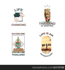 Logo design with Thailand travel concept for branding and marketing watercolor vector illustration 