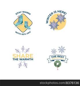 Logo design with winter sale concept for branding,sign,icon and marketing watercolor vector illustration
