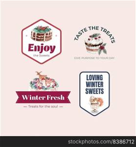 Logo design with winter sweets concept for branding and marketing watercolor vector illustration
