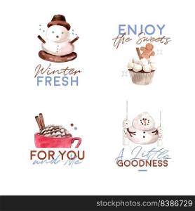 Logo design with winter sweets concept for branding and marketing watercolor vector illustration 