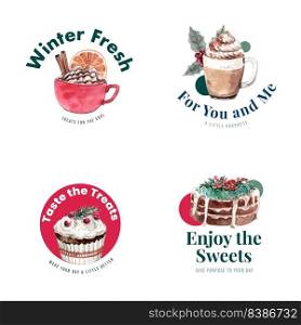 Logo design with winter sweets concept for branding and marketing watercolor vector illustration 