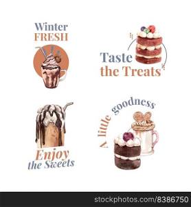Logo design with winter sweets concept for branding and marketing watercolor vector illustration
