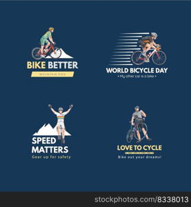 Logo design with world bicycle day concept,watercolor style 