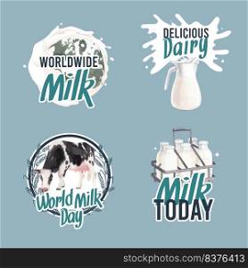Logo design with world milk day concept,watercolor style 