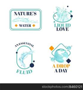 Logo design with world water day concept watercolor vector illustration
