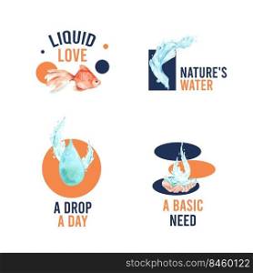 Logo design with world water day concept watercolor vector illustration