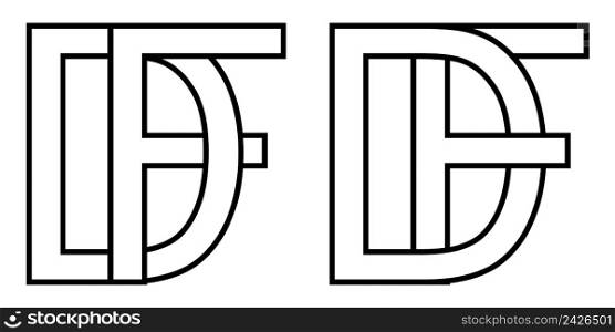 Logo df and fd icon sign two interlaced letters D f, vector logo df fd first capital letters pattern alphabet d f