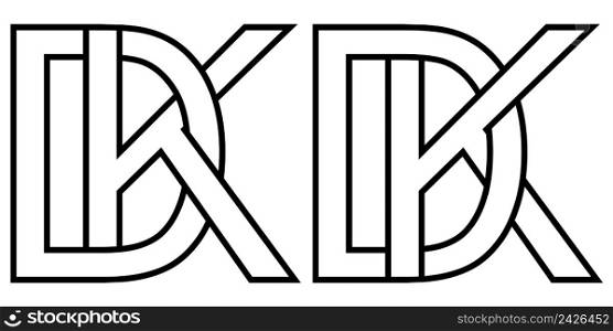 Logo dk kd icon sign two interlaced letters D k, vector logo dk kd first capital letters pattern alphabet d k