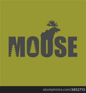 Logo, emblem Moose Silhouette with text. Wild animal vector illustration