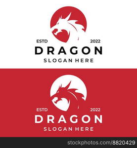 Logo fire dragon head and wings isolated background.