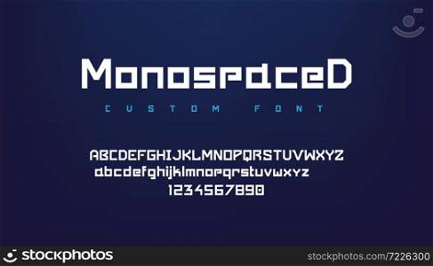 Logo font. Futuristic geometric alphabet with uppercase and lowercase symbols for logo, game UI interface and poster headers. Vector image dynamic abstract typeface for creativity. Logo font. Futuristic geometric alphabet with uppercase and lowercase symbols for logo, game UI interface and poster headers. Vector abstract typeface