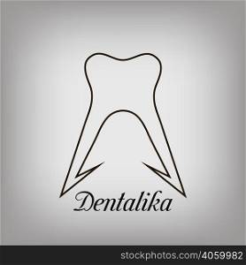 Logo for a dental clinic or dental prosthesis laboratory, the original form of the tooth and a calligraphic inscription dentalika in vector. Dentalika