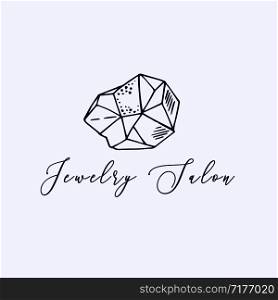 Logo for a jewelry company or store with outline crystal or diamond, precious stone, gem and text - company name - vector illustration for cards, business identity. New Crystals Set