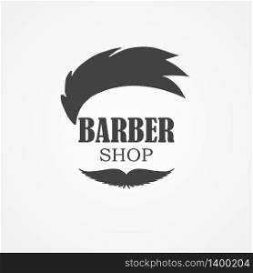 Logo for barbershop, hair salon with hipster haircut and mustaches. Vector Illustration for logotype. Logo for barbershop, hair salon with hipster haircut