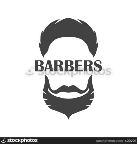 Logo for barbershop, hair salon with hipster haircut, beard and mustaches. Vector Illustration for logotype. Logo for barbershop, hair salon with hipster haircut