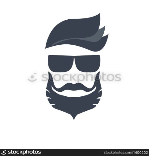 Logo for barbershop, hair salon with hipster haircut, beard and mustaches. Vector Illustration for logotype. Logo for barbershop, hair salon with hipster haircut