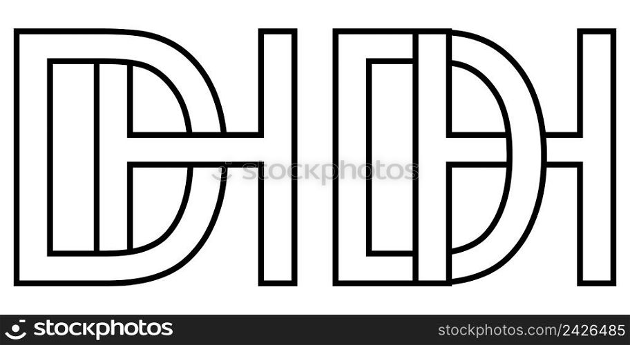 Logo hd and dh icon sign two interlaced letters h D, vector logo hd dh first capital letters pattern alphabet h d