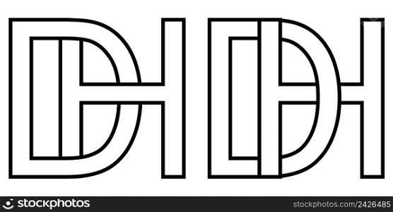 Logo hd and dh icon sign two interlaced letters h D, vector logo hd dh first capital letters pattern alphabet h d
