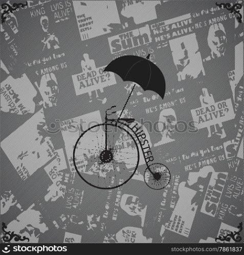 Logo hipster texture paper, retro bike, umbrella