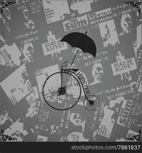 Logo hipster texture paper, retro bike, umbrella