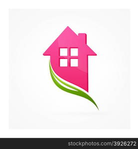 Logo house rose and green