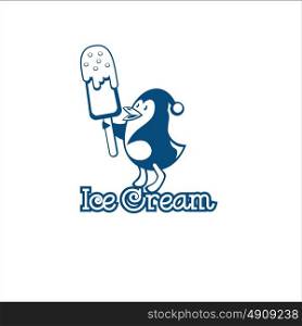 Logo ice cream. Vector illustration of penguin with ice cream.