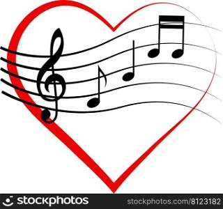 Logo icon heart notes treble clef, love music, melomaniac symbol