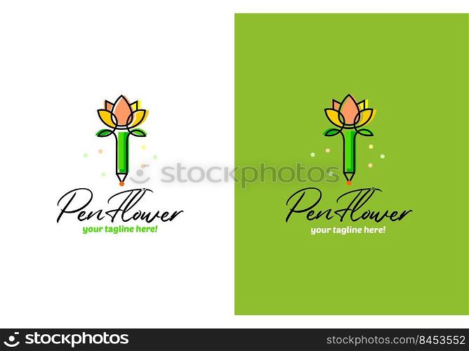 Logo in the form of a pen for writing and a flower. logo for children’s stationery. Logo in the form of a pen for writing and a flower.