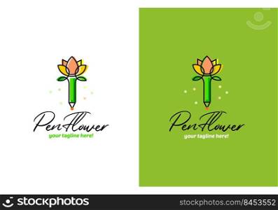 Logo in the form of a pen for writing and a flower. logo for children’s stationery. Logo in the form of a pen for writing and a flower.