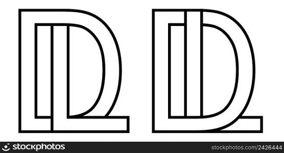 Logo ld and dl icon sign two interlaced letters L D, vector logo ld dl first capital letters pattern alphabet l d