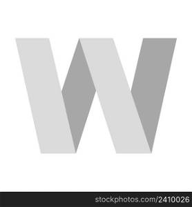 Logo light gray letter W from folded ribbon stripes white W pattern from ribbon