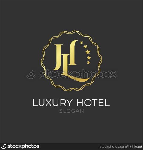 Logo luxury golden elegant hotel branding vector isolated on black background for business