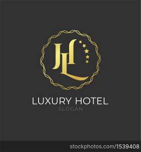 Logo luxury golden elegant hotel branding vector isolated on black background for business
