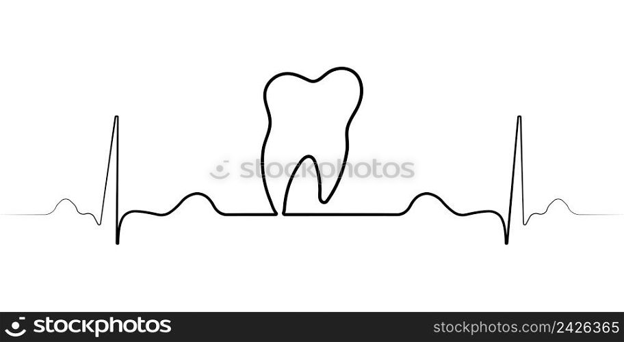 logo medical dental clinic with a single line, vector pulse, and the tooth of the dental office icon healthy tooth molar teeth and a heartbeat