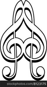 Logo musical love sign icon, two treble keys form heart