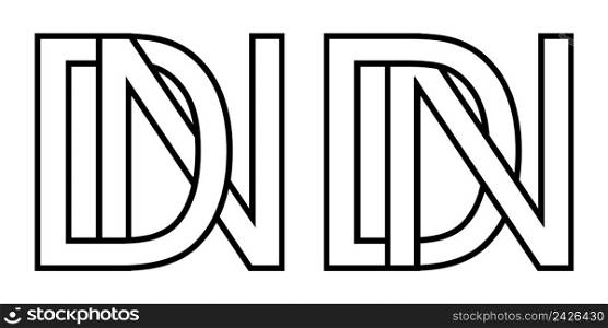 Logo nd and dn icon sign two interlaced letters D N, vector logo nd dn first capital letters pattern alphabet n d