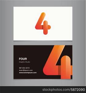 "Logo number "4", with business card template. Vector graphic design elements for company logo."