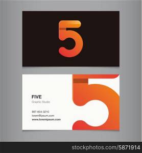"Logo number "5", with business card template. Vector graphic design elements for company logo."