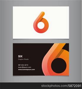 "Logo number "6", with business card template. Vector graphic design elements for company logo."
