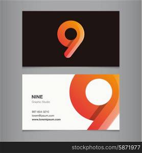 "Logo number "9", with business card template. Vector graphic design elements for company logo."