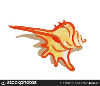 Logo of cream colored sea shell with orange outlines lying horizontally and casting shadow isolated illustration on white background in cartoon style. Icon of Sea Shell Isolated Illustration on White