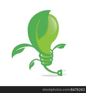 Logo of green leaf and bulb ecology icon nature element vector icon. Design shape leaf logo and green bulb logo.